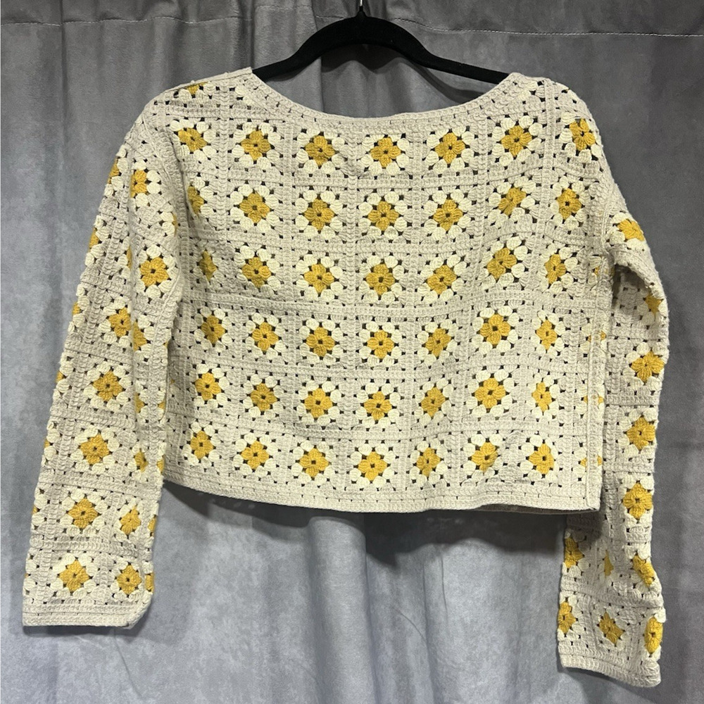 Industry Republic Clothing Crop Crochet tan Top Yellow Boho Floral xSmall - Picture 2 of 3
